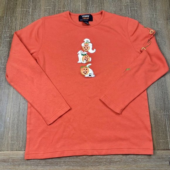 Halloween Ghosts & Pumpkins Shirt Design Originals Studio Treat Women’s M - Picture 1 of 5